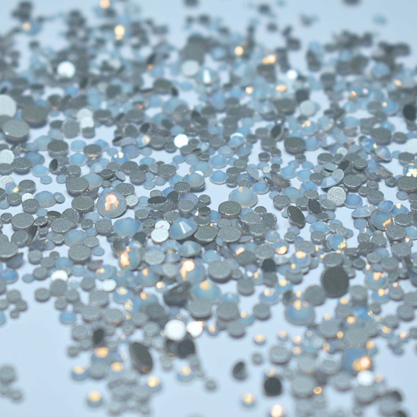 1440 Pack White opal round flat backs mixed sizes